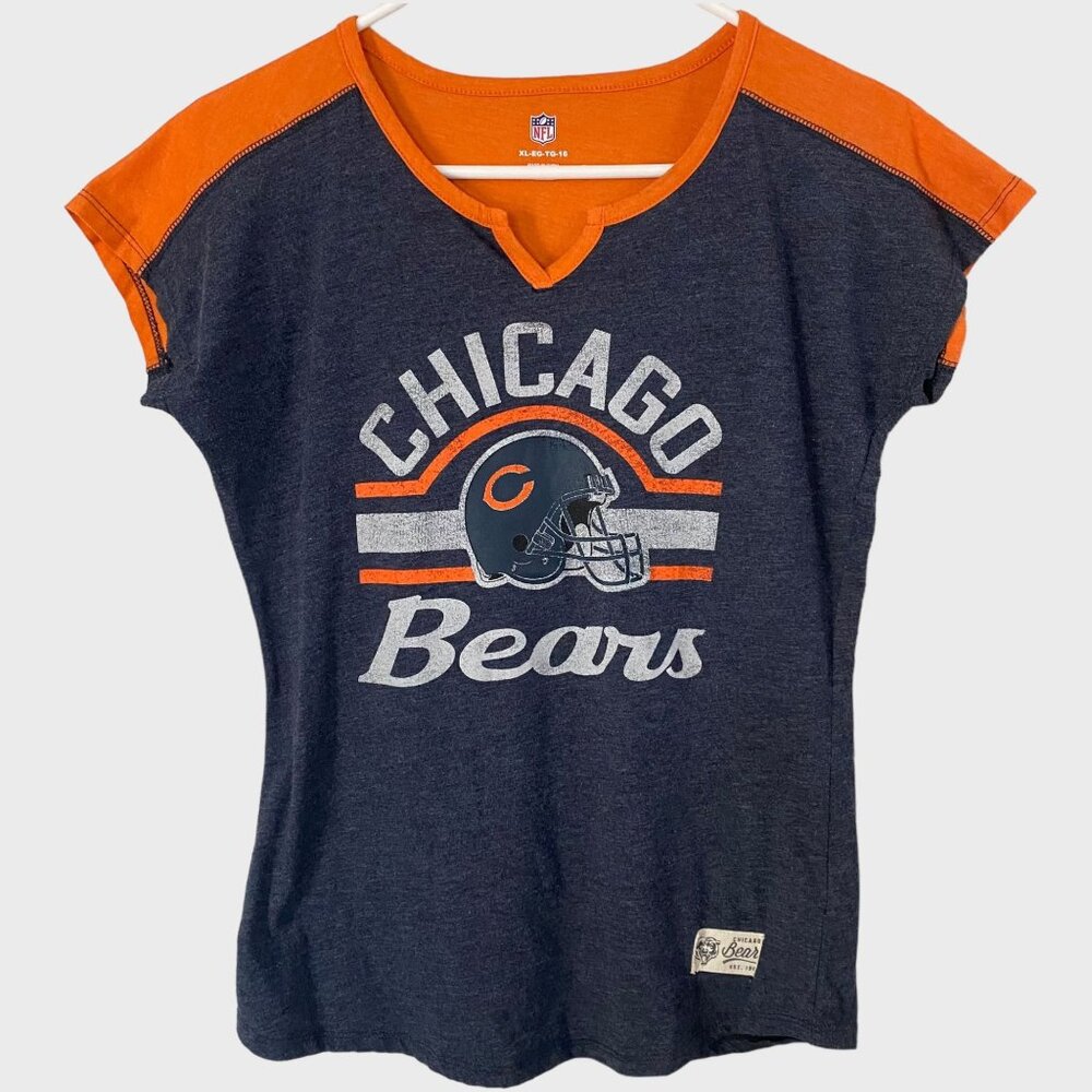 NFL Chicago Bears Raglan Football Shirt Women's XL Blue & Orange Short-Sleeve